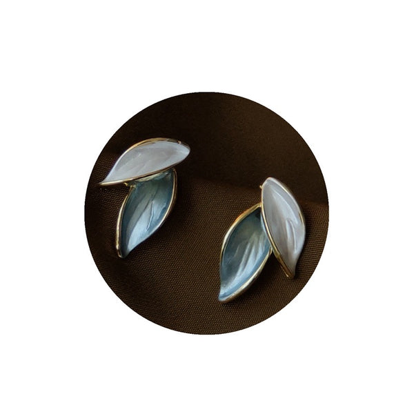 Blue Leaf Stud Earrings