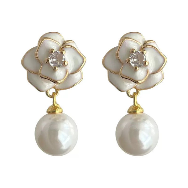 Camellia Pearl Stud Earrings